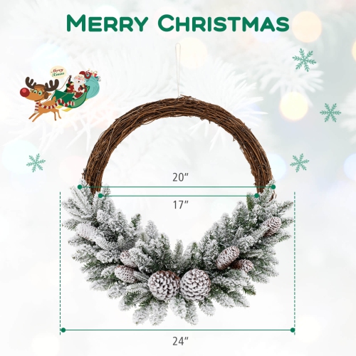 Costway 1 PCS 24 Inch Christmas Wreath with 65 Branch Tips 8 Natural Pine Cones 6 Lighting Modes