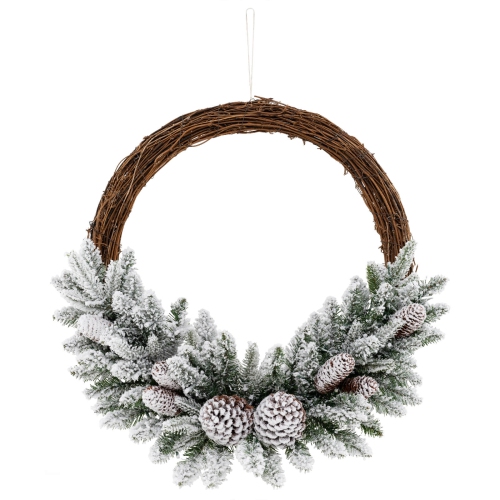 Costway 1 PCS 24 Inch Christmas Wreath with 65 Branch Tips 8 Natural Pine Cones 6 Lighting Modes