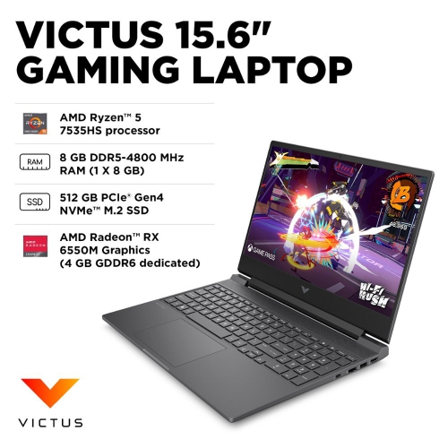 Portable de jeu 144&nbsp;Hz IPS HD intégrale Victus 15,6 po de HP - Ryzen 5-7535HS d'AMD - mémoire 32&nbsp;Go DDR5 Go - Radeon RX 6550&nbsp;M d'AMD -