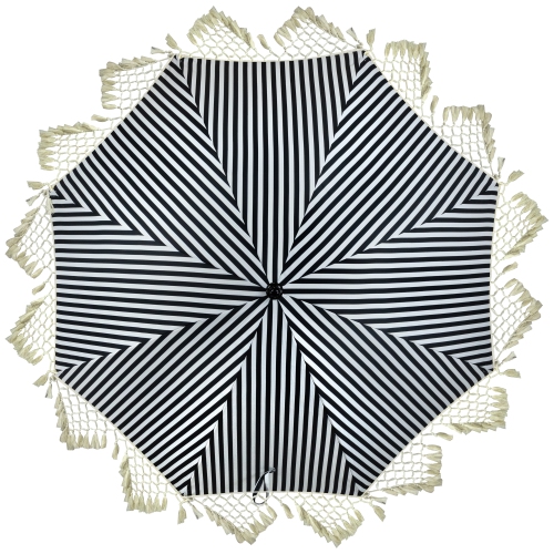 Striped Outdoor Macrame Boho Beach Market Umbrella with Tilt- 6.5' - Black and White