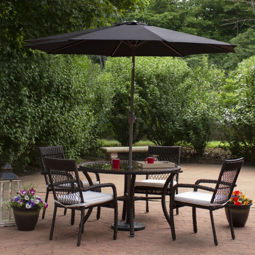 9ft Outdoor Patio Market Umbrella with Hand Crank and Tilt, Black