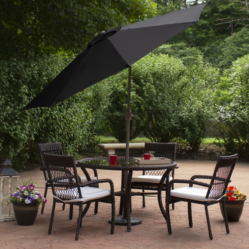 9ft Outdoor Patio Market Umbrella with Hand Crank and Tilt, Black