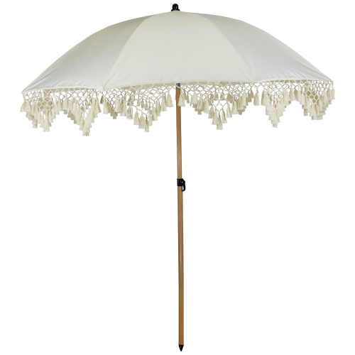 Outdoor Macrame Boho Beach Market Umbrella with Tilt - 6.5' - Cream