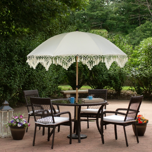 Outdoor Macrame Boho Beach Market Umbrella with Tilt - 6.5' - Cream