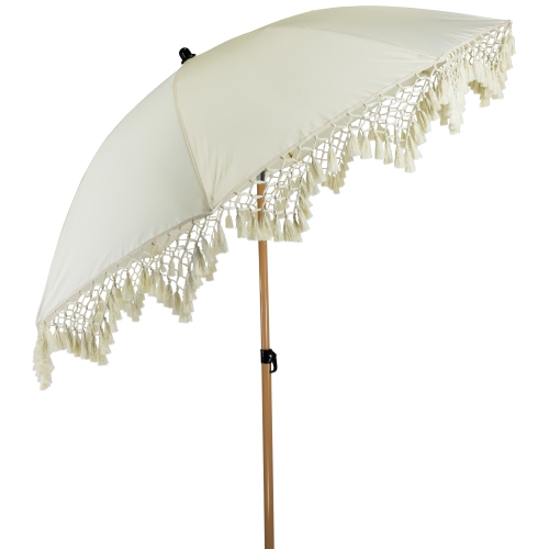 Outdoor Macrame Boho Beach Market Umbrella with Tilt - 6.5' - Cream