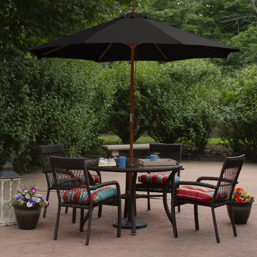 9ft Outdoor Patio Market Umbrella with Wooden Pole, Black