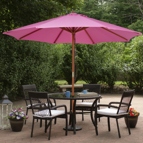 Parasol de patio extérieur avec poteau en bois - 8,5 pi - Rose