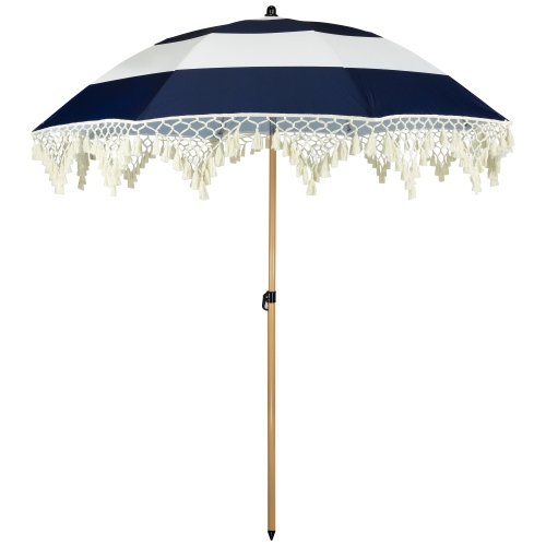 Striped Outdoor Tilting Macrame Boho Beach Market Umbrella - 6.5' - Blue and White
