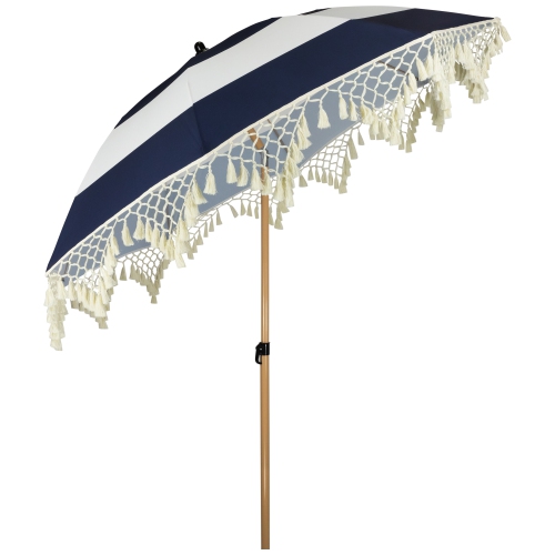 Striped Outdoor Tilting Macrame Boho Beach Market Umbrella - 6.5' - Blue and White