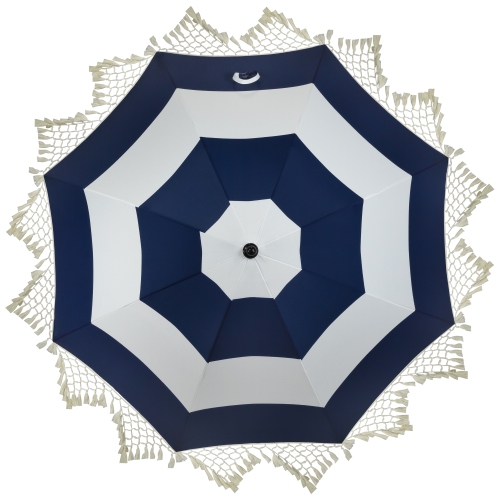 Striped Outdoor Tilting Macrame Boho Beach Market Umbrella - 6.5' - Blue and White