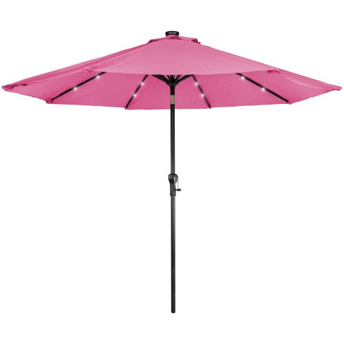 9&nbsp;pi – Parapluie d’extérieur à éclairage solaire avec manivelle et inclinaison, rose