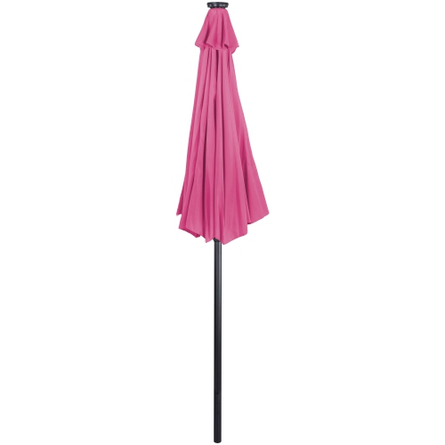 9ft Solar Lighted Outdoor Patio Market Umbrella with Hand Crank and Tilt, Pink