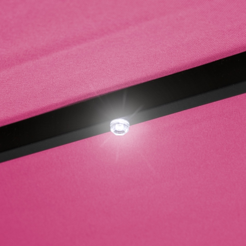 9ft Solar Lighted Outdoor Patio Market Umbrella with Hand Crank and Tilt, Pink