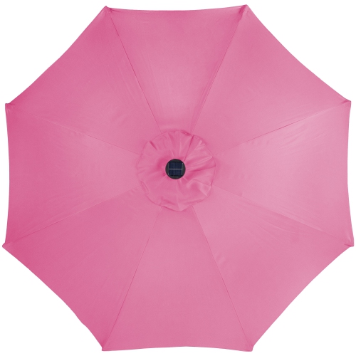 9ft Solar Lighted Outdoor Patio Market Umbrella with Hand Crank and Tilt, Pink