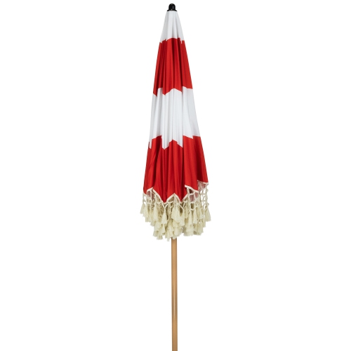 Striped Outdoor Macrame Boho Beach Market Umbrella with Tiltt- 6.5' - Red and White