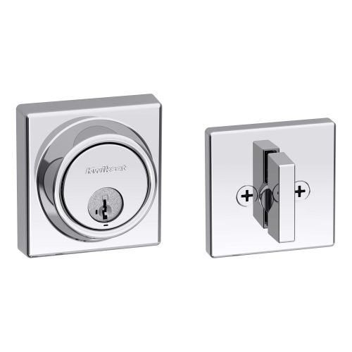 Kwikset 816 serrure à pêne dormant KeyControl, extérieur rond chrome poli porte d'entrée avant à clé, dispositif de sécurité SmartKey résistant au pi