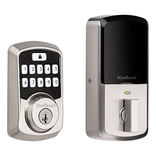 Serrure à pêne dormant à pavé numérique programmable Bluetooth aura 99420-001 de Kwikset avec sécurité SmartKey - nickel satiné