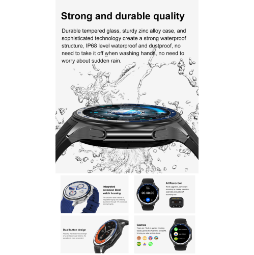 TUTT Smartwatch for Men AMOLED Ultra-Slim/Light 1.43" HD | 4GB RAM AI | 3 Straps Leather & Rubber | Always-On Dial Smart Watch