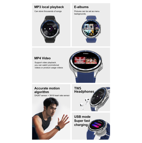 TUTT Smartwatch for Men AMOLED Ultra-Slim/Light 1.43" HD | 4GB RAM AI | 3 Straps Leather & Rubber | Always-On Dial Smart Watch