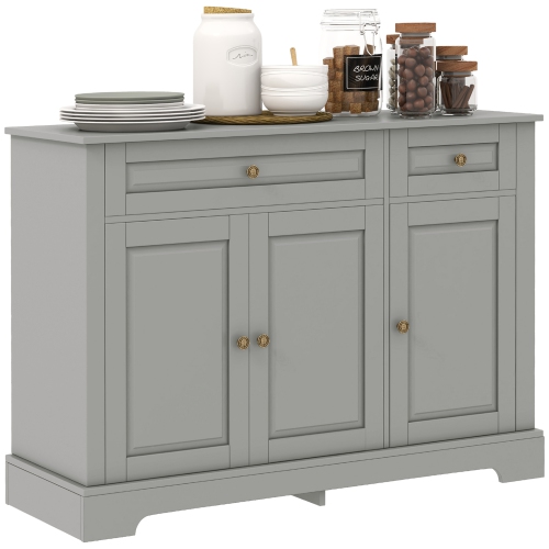 HOMCOM Sideboard Buffet Cabinet, Modern Kitchen Cabinet with 2 Drawers and Adjustable Shelves, Coffee Bar Cabinet, Grey