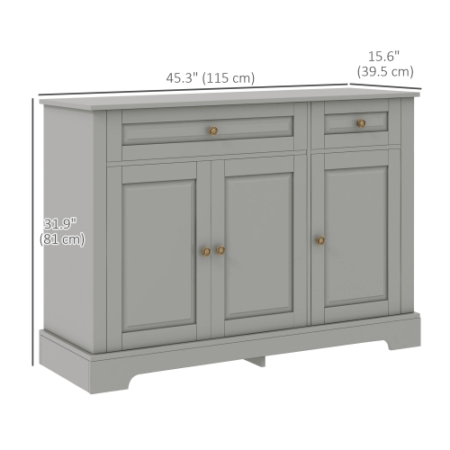 HOMCOM Sideboard Buffet Cabinet, Modern Kitchen Cabinet with 2 Drawers and Adjustable Shelves, Coffee Bar Cabinet, Grey