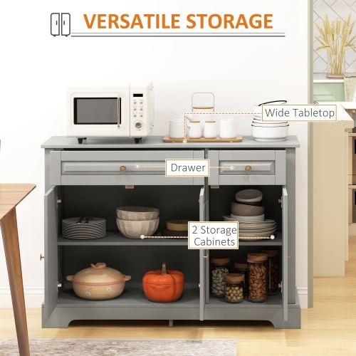 HOMCOM Sideboard Buffet Cabinet, Modern Kitchen Cabinet with 2 Drawers and Adjustable Shelves, Coffee Bar Cabinet, Grey