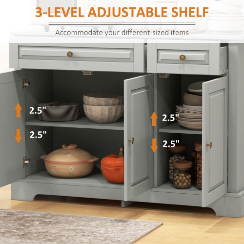 HOMCOM Sideboard Buffet Cabinet, Modern Kitchen Cabinet with 2 Drawers and Adjustable Shelves, Coffee Bar Cabinet, Grey