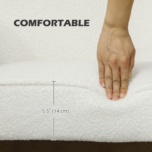 HOMCOM 48" Loveseat Sofa, 2 Seater Sofa Couch with 5.5" Thick Padding and Rubber Wood Legs, Boucle Fabric Upholstered for Living Room, Bedroom, Home