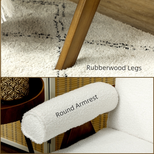 HOMCOM 48" Loveseat Sofa, 2 Seater Sofa Couch with 5.5" Thick Padding and Rubber Wood Legs, Boucle Fabric Upholstered for Living Room, Bedroom, Home