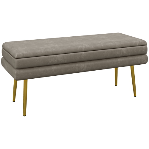 HOMCOM  Storage Bench, Velvet-Feel Upholstered End Of Bed Bench With Tone Legs, Bench With Storage for Living Room, Entryway, Bedroom, Beige In Gold