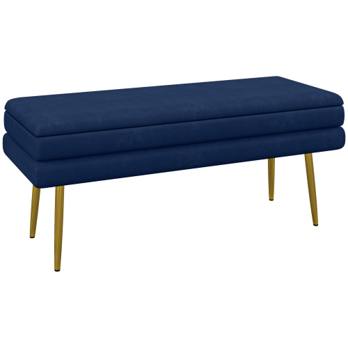 HOMCOM  Storage Bench, Velvet-Feel Upholstered End Of Bed Bench With Gold Tone Legs, Bench With Storage for Living Room, Entryway, Bedroom, Dark