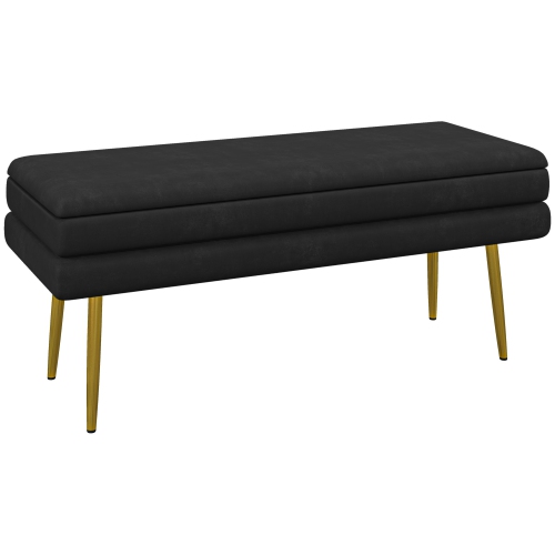 HOMCOM  Storage Bench, Velvet-Feel Upholstered End Of Bed Bench With Gold Tone Legs, Bench With Storage for Living Room, Entryway, Bedroom In Black