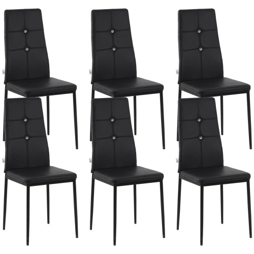 HOMCOM Modern Dining Chairs Set of 6, Upholstered Faux Leather Kitchen Chairs with Crystal Tufting and Metal Legs for Living Room, Dining Room,