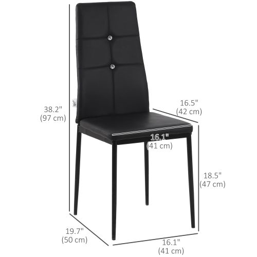 HOMCOM Modern Dining Chairs Set of 6, Upholstered Faux Leather Kitchen Chairs with Crystal Tufting and Metal Legs for Living Room, Dining Room,