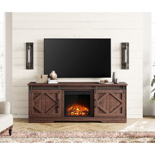 WAMPAT Fireplace TV Stand Farmhouse Sliding Barn Door Entertainment Center for TVs Up to 100 inches,Wood TV Media Console Table Cabinet Storage for