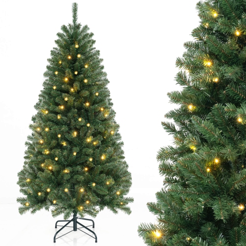 Costway 6 FT Christmas Tree with 568 PVC Branch Tips 200 Warm White LED Lights Gloves