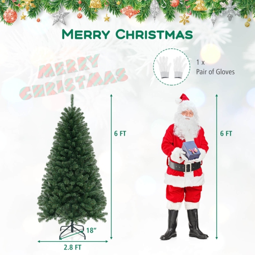 Costway 6 FT Christmas Tree with 568 PVC Branch Tips 200 Warm White LED Lights Gloves