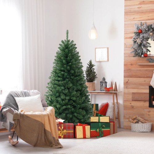 Costway 6 FT Christmas Tree with 568 PVC Branch Tips 200 Warm White LED Lights Gloves