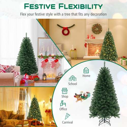 Costway 6 FT Christmas Tree with 568 PVC Branch Tips 200 Warm White LED Lights Gloves