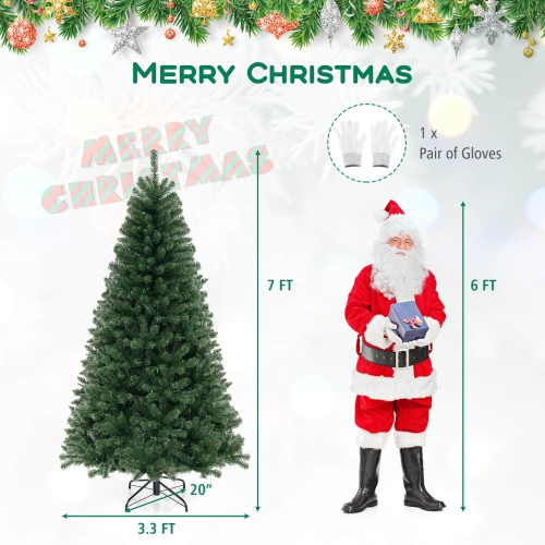 Costway 7 FT Christmas Tree with 830 PVC Branch Tips 250 Warm White LED Lights Gloves