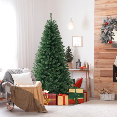 Costway 7 FT Christmas Tree with 830 PVC Branch Tips 250 Warm White LED Lights Gloves