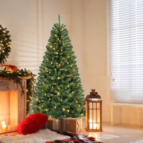 Costway 7 FT Christmas Tree with 830 PVC Branch Tips 250 Warm White LED Lights Gloves