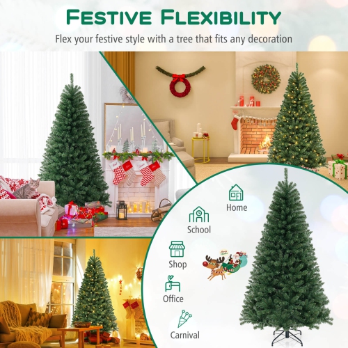 Costway 7 FT Christmas Tree with 830 PVC Branch Tips 250 Warm White LED Lights Gloves