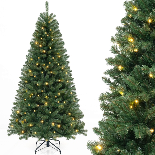 Costway 7 FT Christmas Tree with 830 PVC Branch Tips 250 Warm White LED Lights Gloves