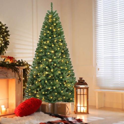 Costway 8 FT Christmas Tree with 1182 PVC Branch Tips 400 Warm White LED Lights Gloves