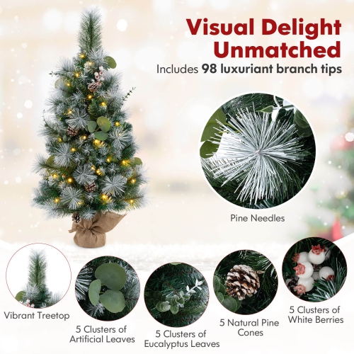 Costway 1 PCS 3 FT Artificial Christmas Tree with 98 Branch Tips Pine Needles Eucalyptus Leaves
