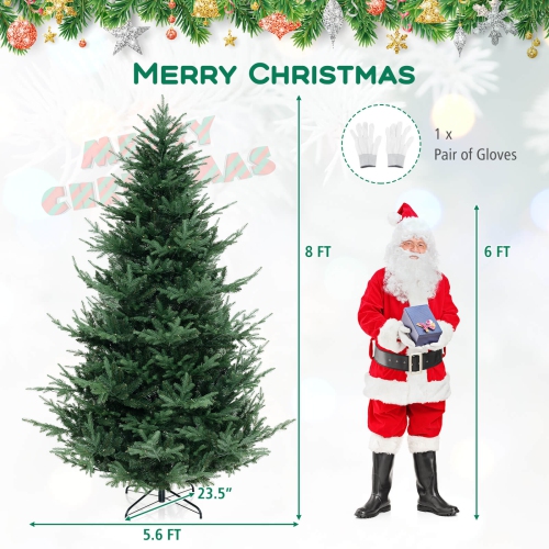 Costway 8 FT Artificial Xmas Tree with 1480 PVC PE Branch Tips 450 Warm White LED Lights