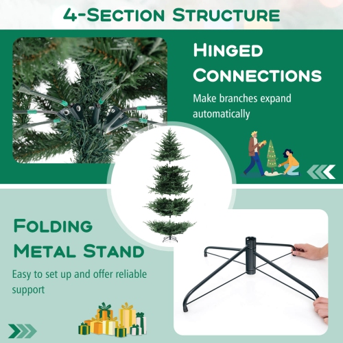 Costway 8 FT Artificial Xmas Tree with 1480 PVC PE Branch Tips 450 Warm White LED Lights