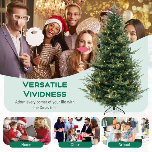 Costway 8 FT Artificial Xmas Tree with 1480 PVC PE Branch Tips 450 Warm White LED Lights