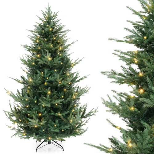 Arbre de Noël artificiel de 7 pi de Costway avec 1090 branches en PVC PE 340 lumières à DEL blanc chaud